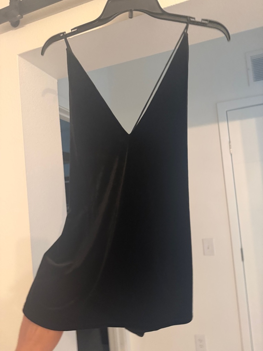 Express Black V-Neck Velour Slip Tank Top Low back